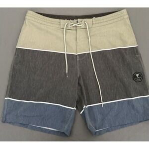 Vissla Swim Trunks Mens 36 Green Gray Swim  Board Shorts Pockets Drawstring